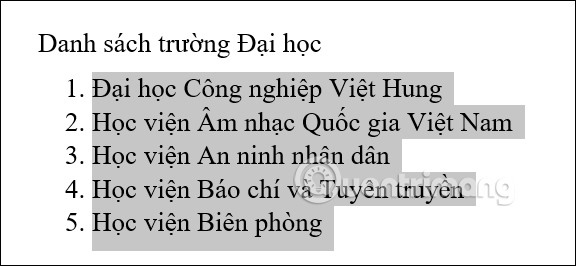 Đánh số thứ tự đầu dòng Word