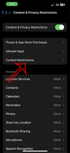 Content Restrictions trên iPhone