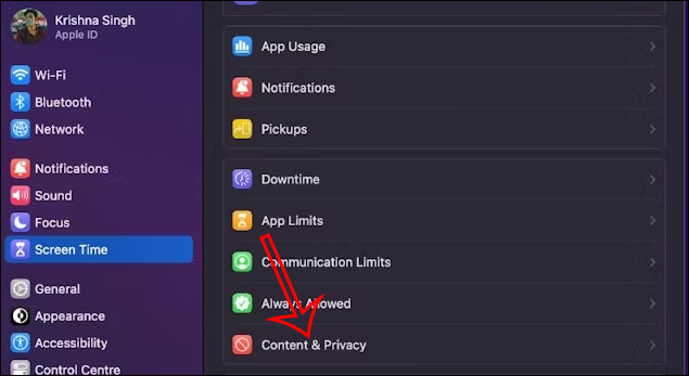 Chọn Content & Privacy trên Mac