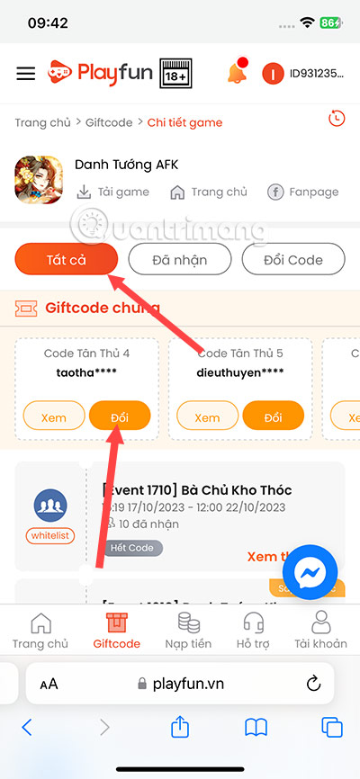 code danh tuong afk