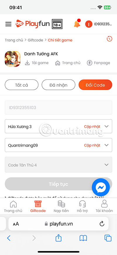 giftcode danh tuong afk