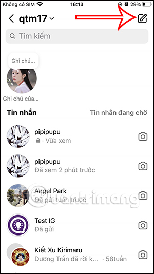 Nhắn tin trên Instagram