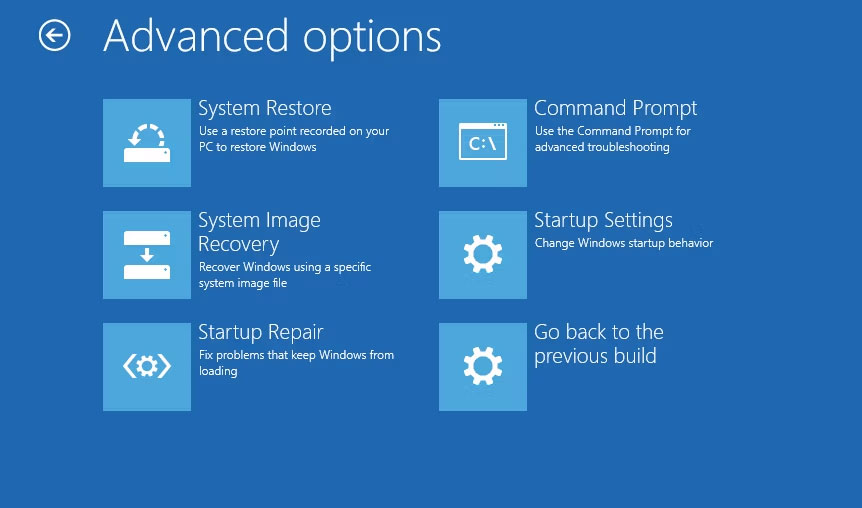 Các tùy chọn Advanced Options trên Windows 10