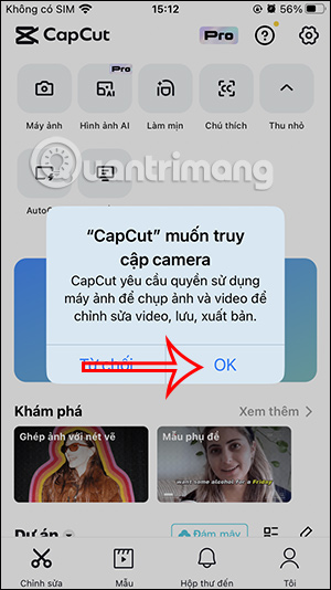 CapCut sử dụng camera 
