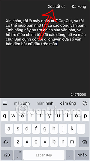 Xóa nội dung cũ trên máy nhắc chữ CapCut