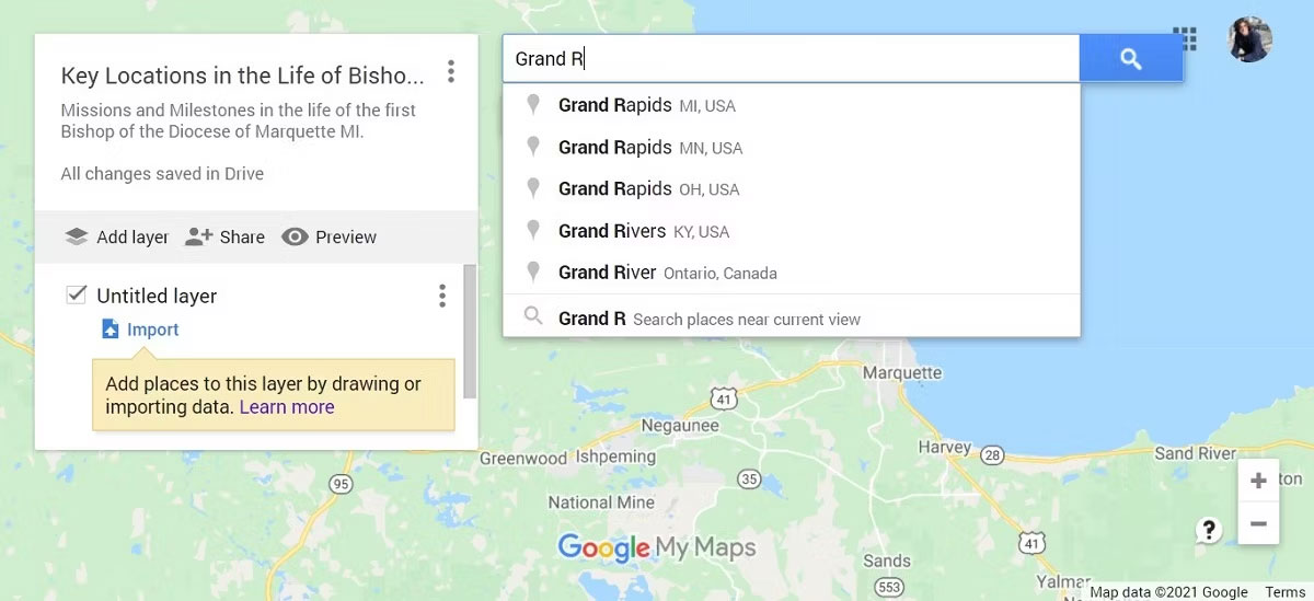Tìm kiếm vị trí trong My Maps