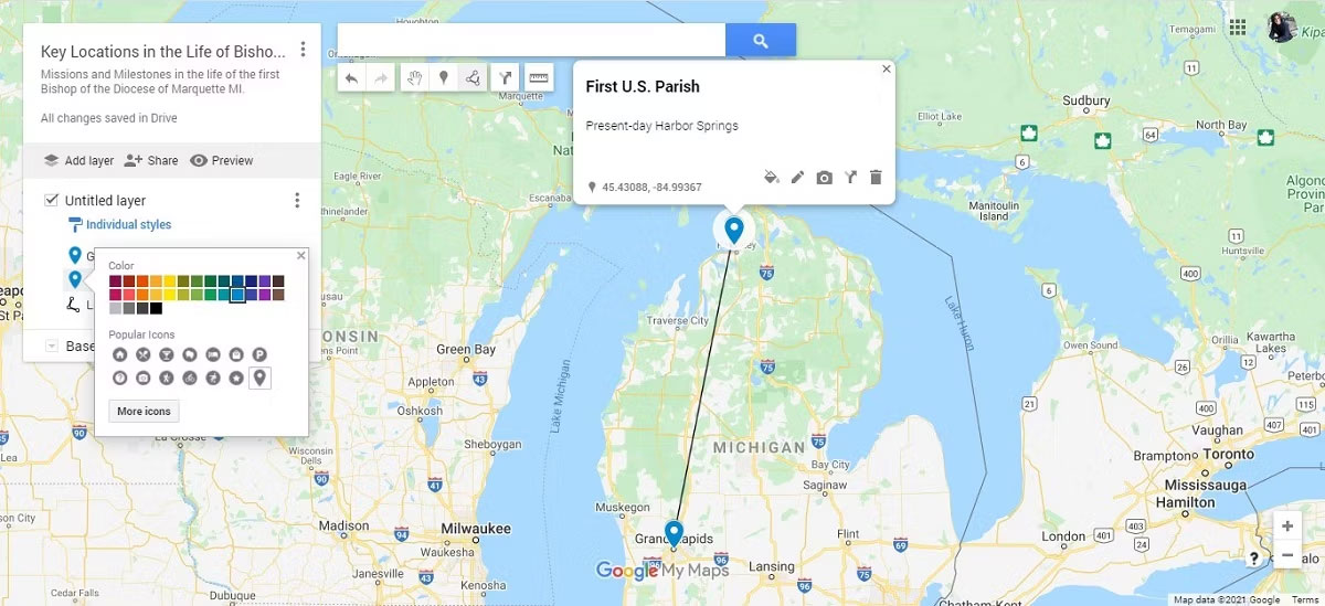 Cá nhân hóa bảng màu và biểu tượng trong My Maps