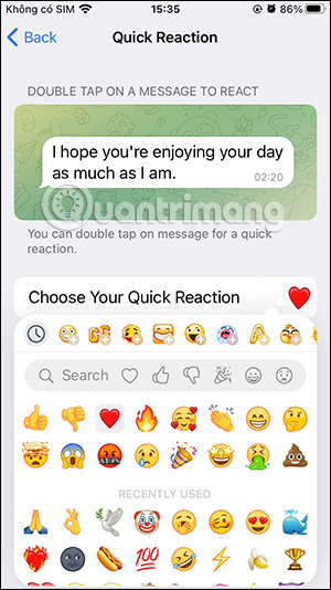 Chọn emoji nhanh mới Telegram