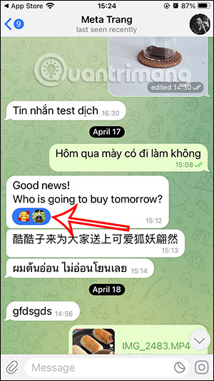 Biểu tượng cảm xúc tin nhắn Telegram