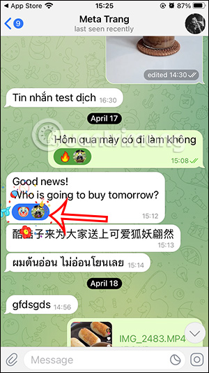 Hiệu ứng emoji cho tin nhắn Telegram