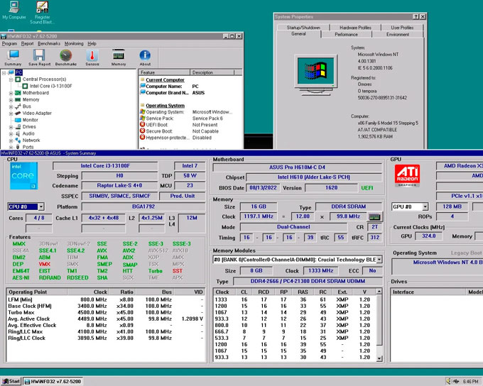 Phần mềm CPU-Z trên Windows NT 4.0 cho thấy thông số của con chip vẫn được nhận đầy đủ trên hệ điều hành . Ảnh: O_MORES/Reddit