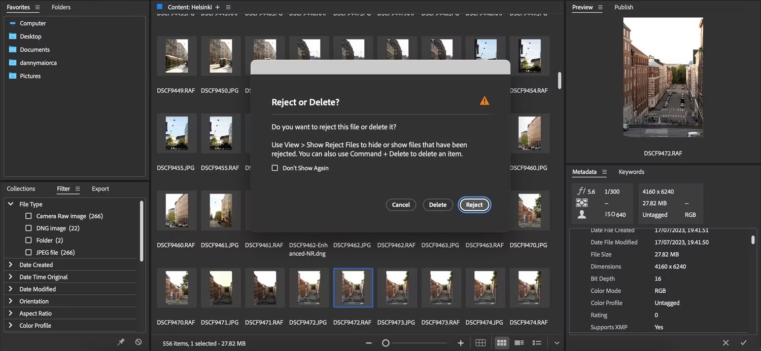 Cửa sổ Reject or Delete trong Adobe Bridge