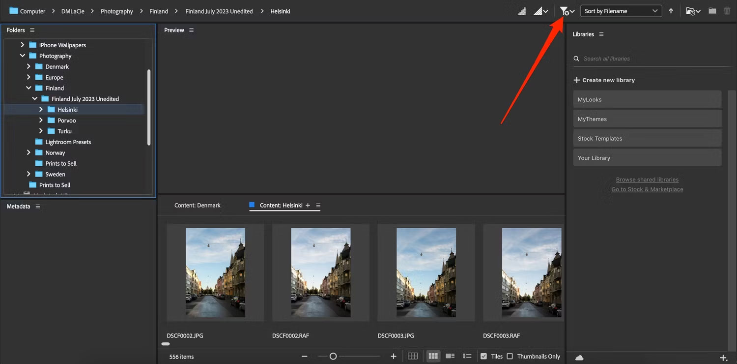 Biểu tượng bộ lọc và ngôi sao Adobe Bridge