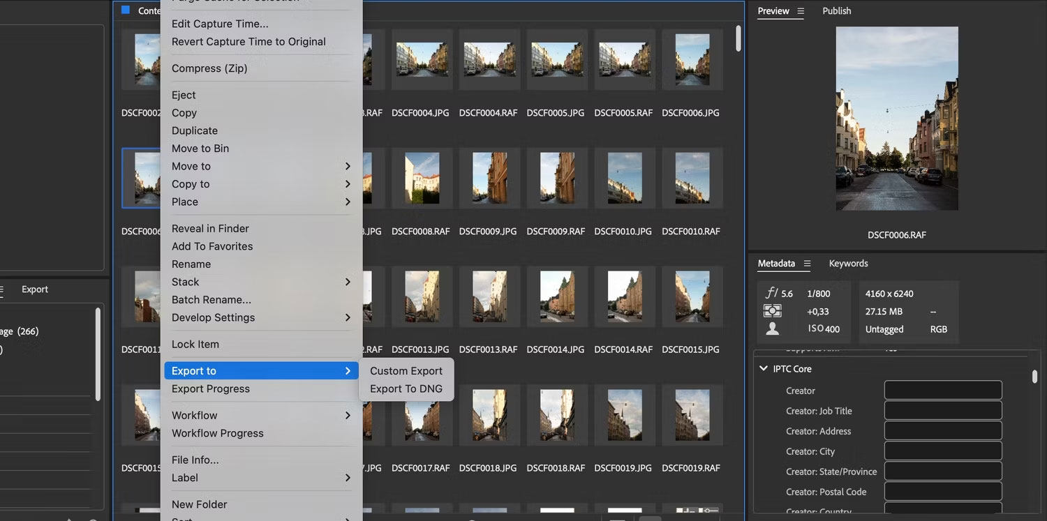 Tính năng xuất tùy chỉnh trong Adobe Bridge