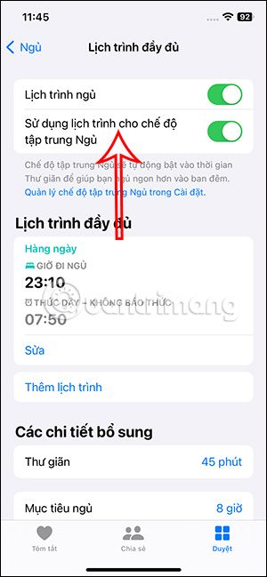 Sử dụng lịch trình cho chế độ Ngủ iPhone