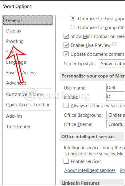 Nhấn Proofing Word 