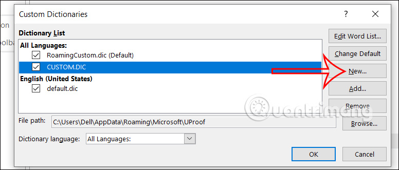 Tạo từ điển mới trong Word 