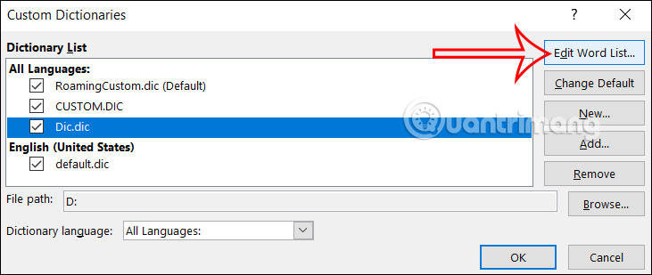 Chỉnh từ điển mới trong Word 