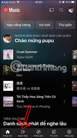 Đoạn nhạc trên YouTube Music