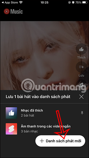 Thêm đoạn nhạc vào danh sách mới YouTube Music