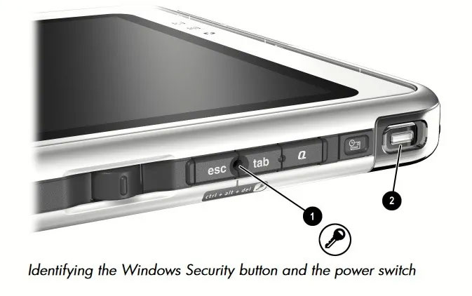 Nút Windows Security hiển thị trên máy tính bảng HP Compaq.