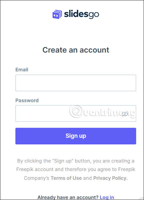 Nhập mật khẩu tạo tài khoản Slidesgo
