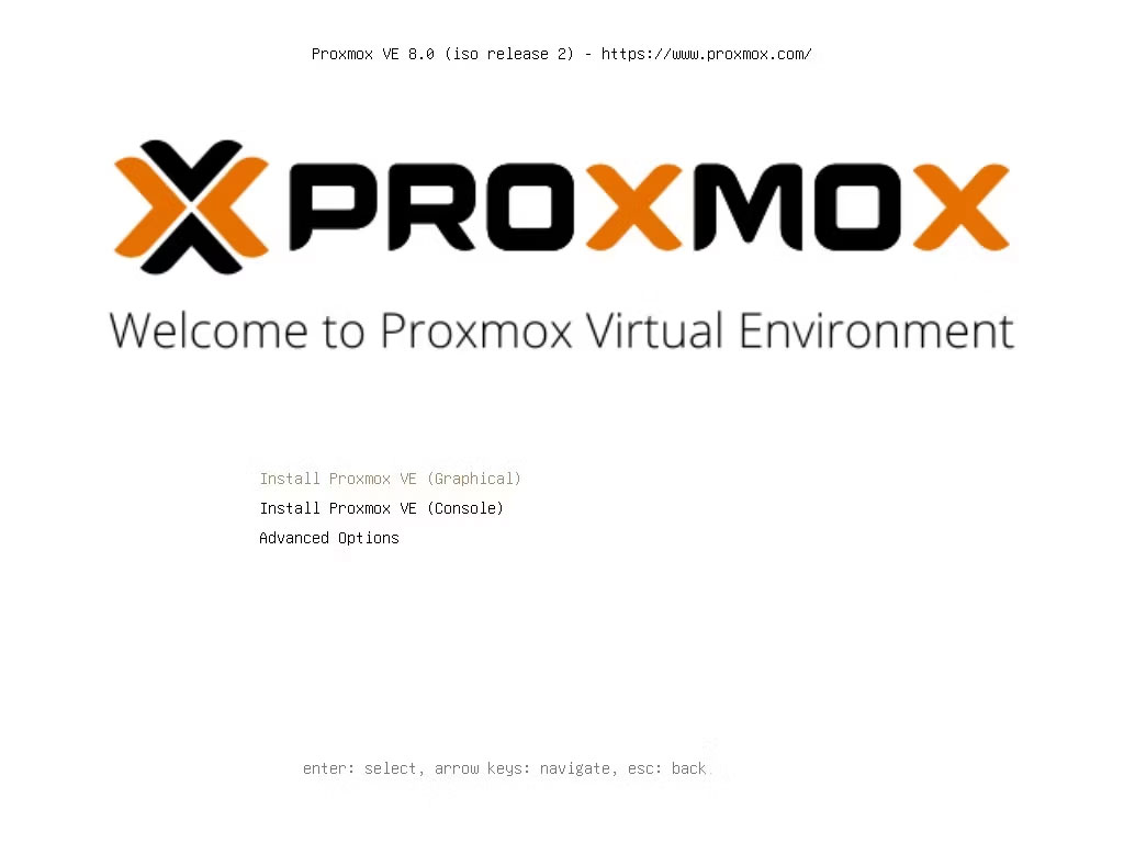 Chọn Install Proxmox VE (Graphical)