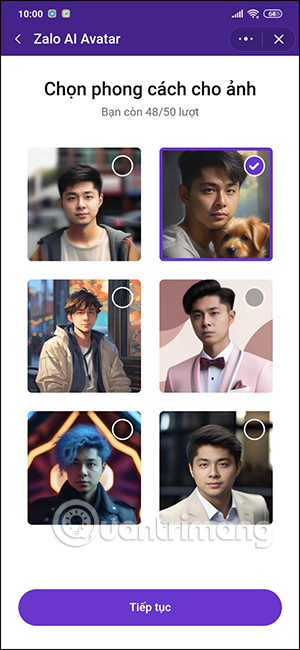 Chọn phong cách khác cho avatar AI Zalo