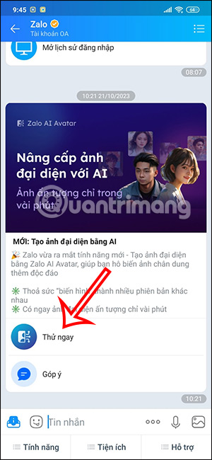 Tính năng Zalo AI Avatar