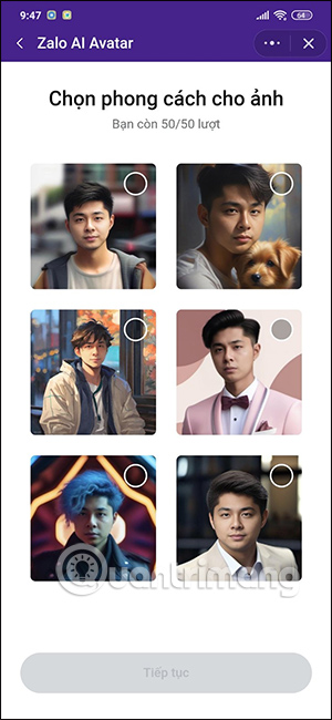 Phong cách avatar AI Zalo