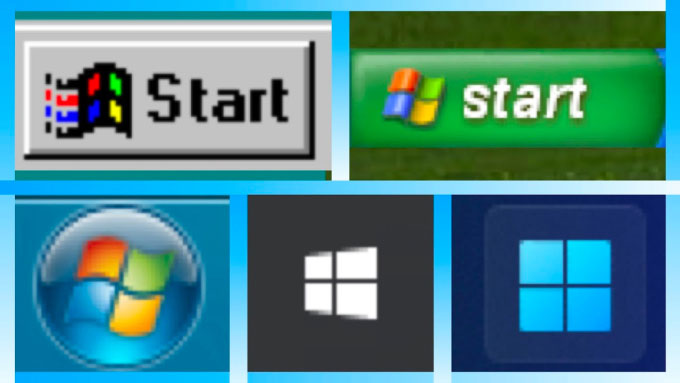 Nút Start trên Windows 95 (trên cùng bên trái) và các thiết kế sau này. Ảnh: NobelTech