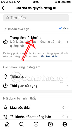 Trung tâm tài khoản Instagram