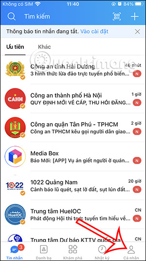 Cá nhân trên Zalo