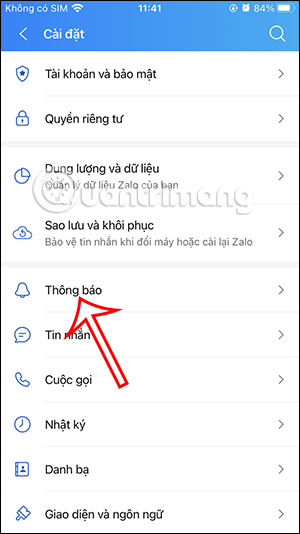Thông báo trên Zalo