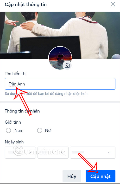 Nhập tên Zalo mới