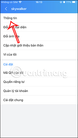 Thông tin tài khoản Zalo