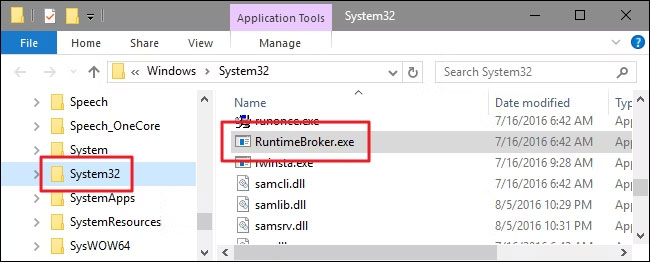 File RuntimeBroker.exe thường nằm trong thư mục System32.