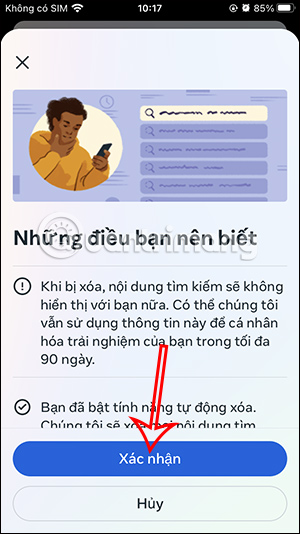 Chọn thời gian giữ nội dung tìm kiếm Instagram