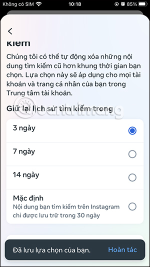 Xóa tự động tìm kiếm Instagram