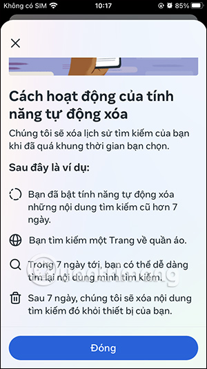 Nội dung xóa tìm kiếm Instagram tự động