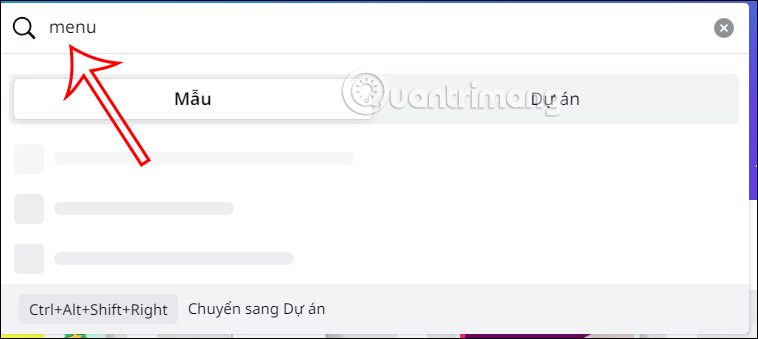 Tìm kiếm menu trên Canva