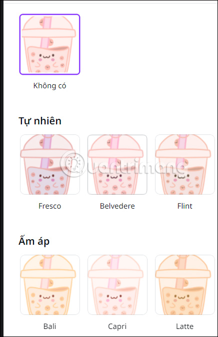 Chỉnh bộ lọc biểu tượng trong menu Canva