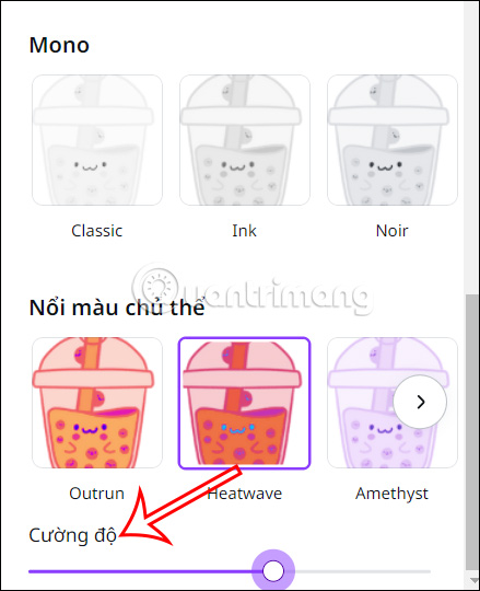 Điều chỉnh cường độ bộ lọc biểu tượng trong menu Canva