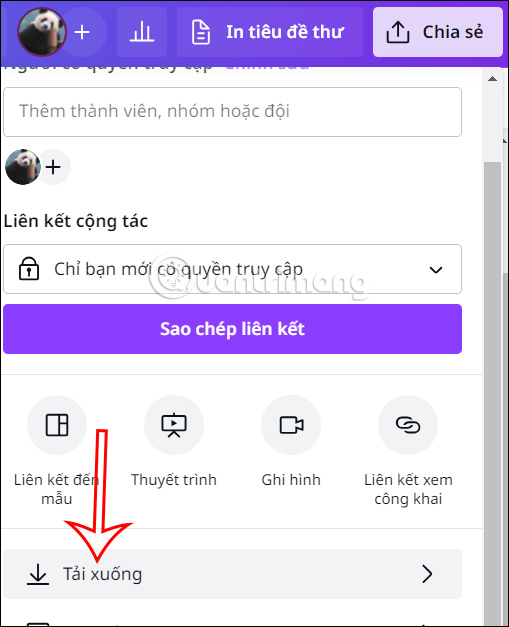 Tải menu trong Canva