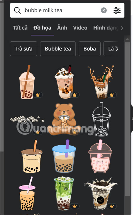Tìm kiếm các biểu tượng trên Canva