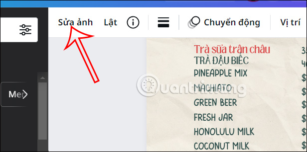 Sửa biểu tượng trong menu Canva