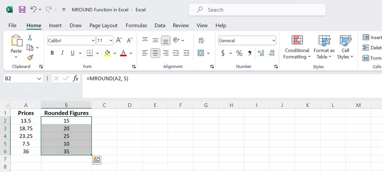 Ví dụ về hàm MROUND