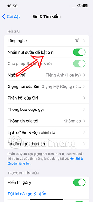 Nhấn nút sườn để gọi Siri trên iPhone