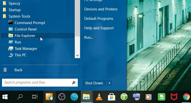 Mở Windows File Explorer bằng menu Start