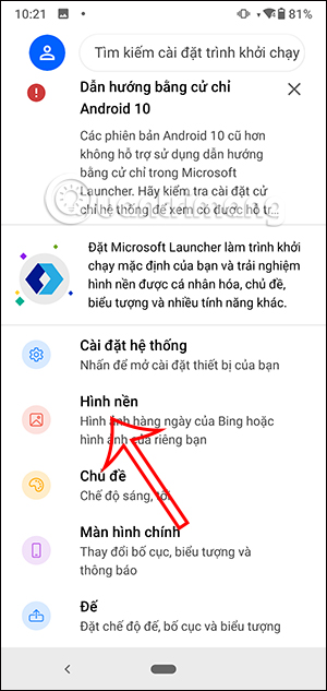 Hình nền trong Microsoft Launcher